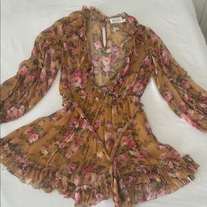 Zimmermann Silk Frill Playsuit Romper 0 pink rosettes